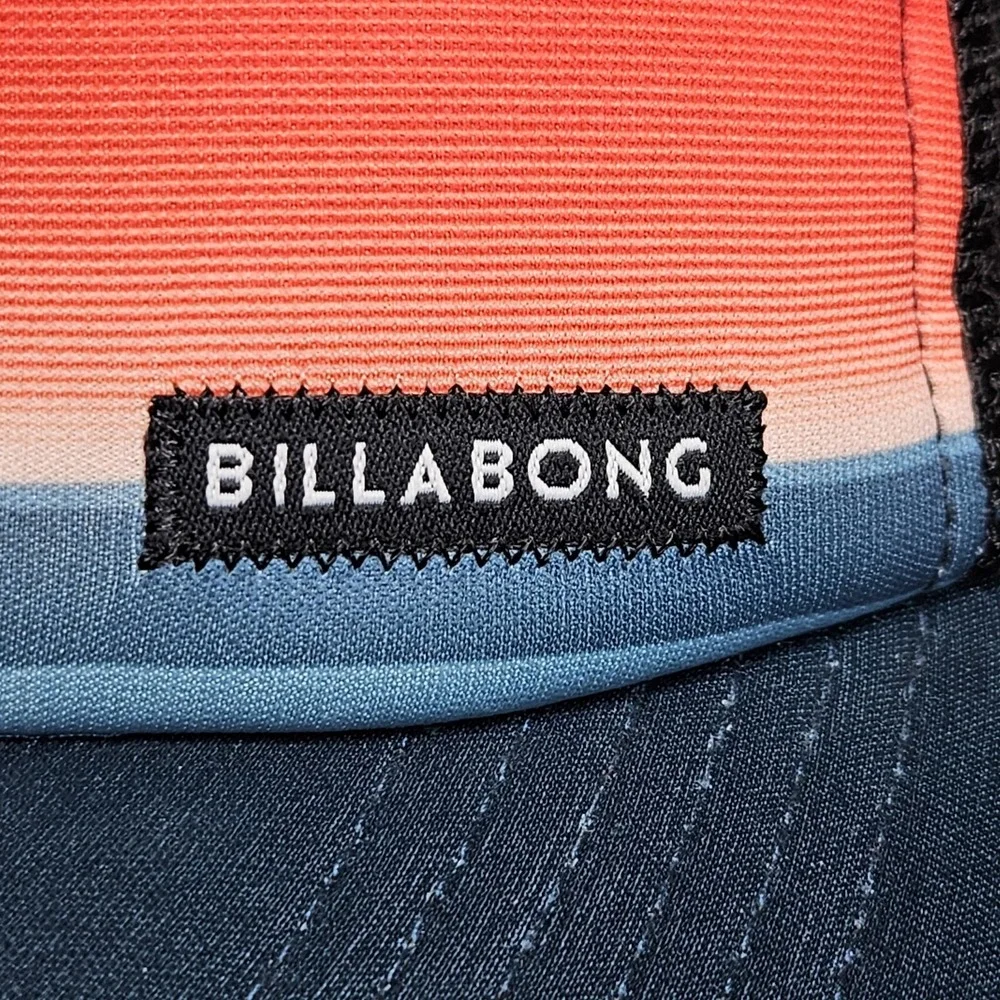 Billabong Trucker Hat Mens OS Blue Sunset Stripe Flat Brim Mesh Back Snapback